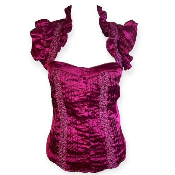 Y2K magenta ruffle corset style blouse - Picture 4 of 5